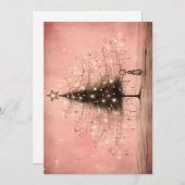 ビンテージクリスマスカード – ピンクのクリスマスツリー シーズンカード (正面/裏面)