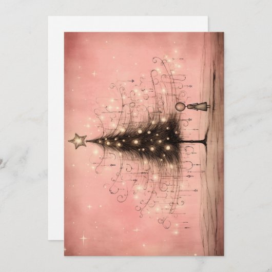 ビンテージクリスマスカード – ピンクのクリスマスツリー シーズンカード (正面/裏面)