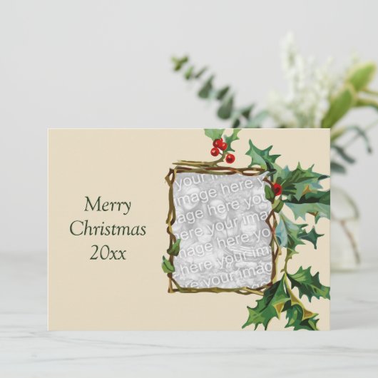 ビンテージクリスマスカード、ホリーと赤いベリー シーズンカード (スタンド正面)