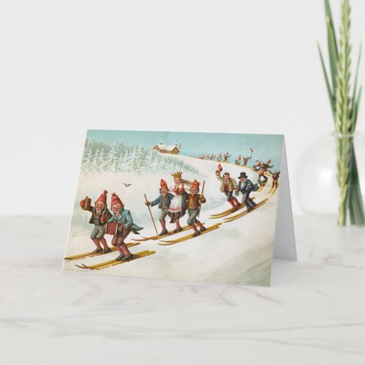 ビンテージクリスマスカード |ヴィレッジ格言スキーノルウェー シーズンカード (正面)