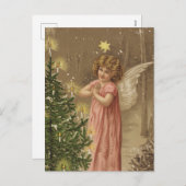 ビンテージクリスマスカード |天使とクリスマスツリー シーズンポストカード (正面/裏面)