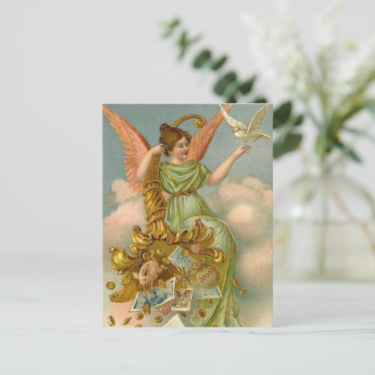 ビンテージクリスマスカード |天使と鳩 シーズンポストカード (スタンド正面)