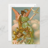 ビンテージクリスマスカード |天使と鳩 シーズンポストカード (正面/裏面)