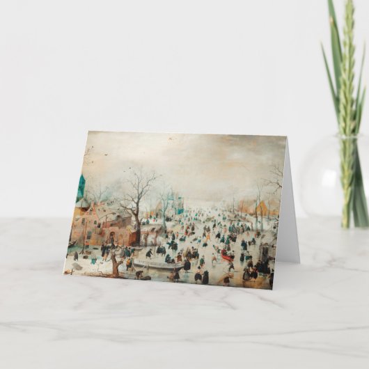 ビンテージクリスマスカード |湖の氷のスケートで滑る シーズンカード (正面)