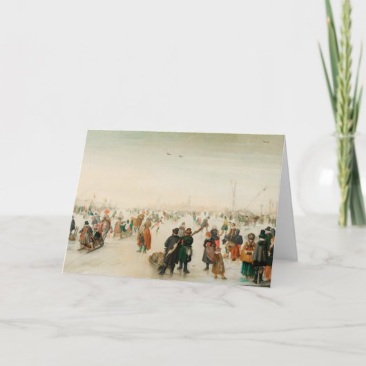 ビンテージクリスマスカード |湖の氷のスケートで滑る シーズンカード (正面)