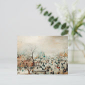 ビンテージクリスマスカード |湖の氷のスケートで滑る ポストカード (スタンド正面)