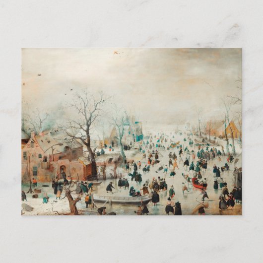 ビンテージクリスマスカード |湖の氷のスケートで滑る ポストカード (正面)