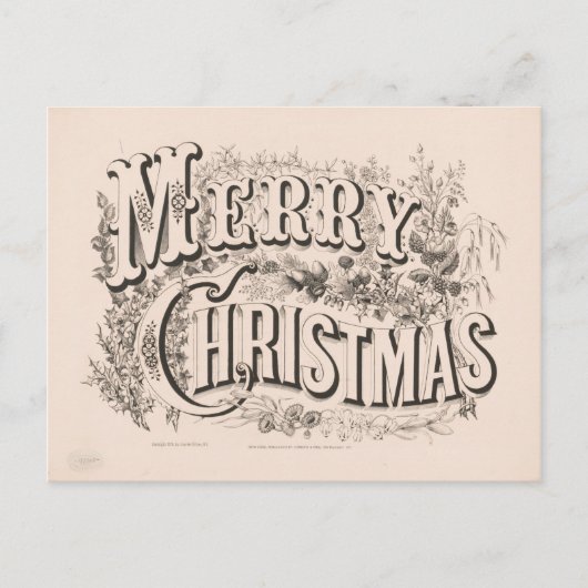 ビンテージクリスマスカード | Merry Christmasリース シーズンポストカード (正面)
