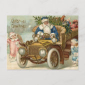 ビンテージクリスマスカード | Santa vintage car Cherubs シーズンポストカード (正面)