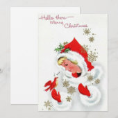 ビンテージクリスマスガールとシンバードホリデーカード シーズンカード (正面/裏面)