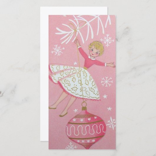 ビンテージクリスマスガールオーナメントオンツリー シーズンカード (正面/裏面)