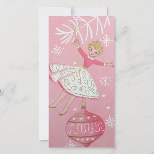 ビンテージクリスマスガールオーナメントオンツリー シーズンカード (正面)