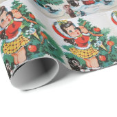 ビンテージクリスマスガールタイルパーティーラップ ラッピングペーパー (ロールコーナー)