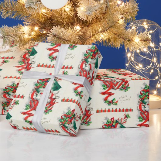 ビンテージクリスマスキャッツホリデーパーティーラップ ラッピングペーパー (クリスマス)