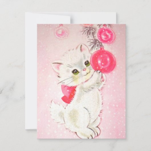 ビンテージクリスマスキャットinツリーホリデーカード シーズンカード (正面)