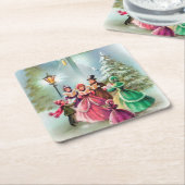 ビンテージクリスマスキャロラーズパーティー スクエアペーパーコースター (アングル)