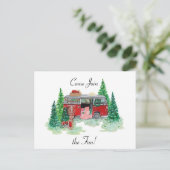 ビンテージクリスマスキャンパーパーティの招待状 ポストカード (スタンド正面)