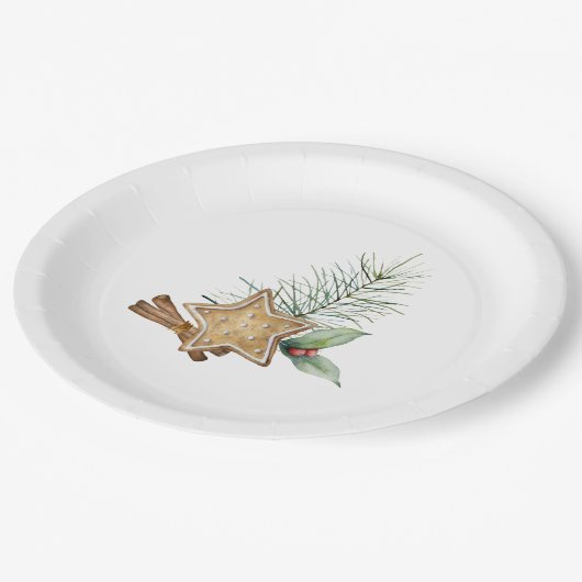 ビンテージクリスマスクッキーシナモンパインホリー ペーパープレート (アングル)