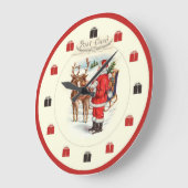 ビンテージクリスマスクロック – サ食べ物を与えンタズトナカイ ラージ壁時計 (傾斜)