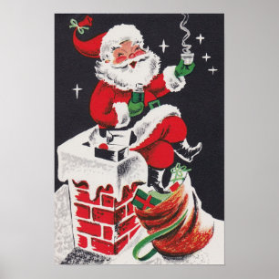 ビンテージクリスマスココアサンタポスター ポスター