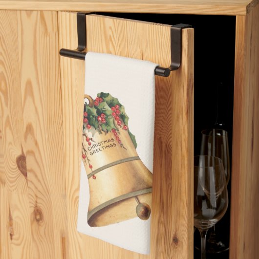 ビンテージクリスマスゴールデンベルズシーズンの挨拶 キッチンタオル (三つ折り)