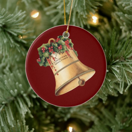ビンテージクリスマスゴールデンベルズシーズンの挨拶 セラミックオーナメント (ツリー)