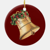ビンテージクリスマスゴールデンベルズシーズンの挨拶 セラミックオーナメント (裏面)