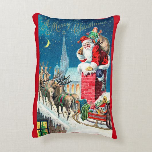 ビンテージクリスマスサビクトリアンンタクラウスオンチムニー アクセントクッション (裏面(縦))