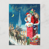 ビンテージクリスマスサビクトリアンンタクラウスオンチムニー シーズンポストカード (正面)