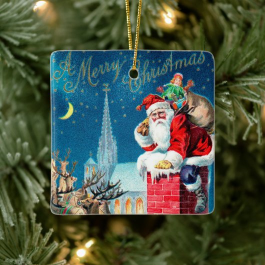 ビンテージクリスマスサビクトリアンンタクラウスオンチムニー セラミックオーナメント (ツリー)