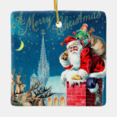 ビンテージクリスマスサビクトリアンンタクラウスオンチムニー セラミックオーナメント (正面)