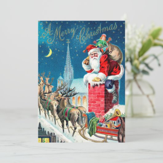 ビンテージクリスマスサビクトリアンンタクラウスオンチムニー 招待状 (スタンド正面)