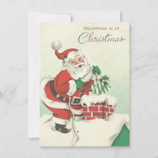 ビンテージクリスマスサンタが落ち込む シーズンカード (正面)
