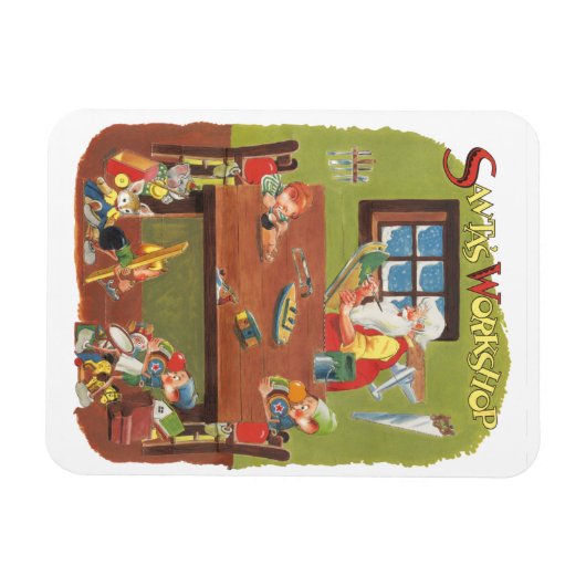 ビンテージクリスマスサンタとエルフのワークショップ マグネット (横)