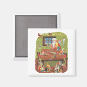 ビンテージクリスマスサンタとエルフのワークショップ マグネット (正面/裏面)