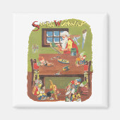 ビンテージクリスマスサンタとエルフのワークショップ マグネット (正面)