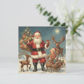 ビンテージクリスマスサンタとトナカイ&プレゼント カード (スタンド正面)