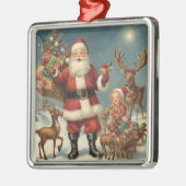 ビンテージクリスマスサンタとトナカイ&プレゼント メタルオーナメント (左)