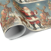 ビンテージクリスマスサンタとトナカイ&プレゼント ラッピングペーパー (ロールコーナー)