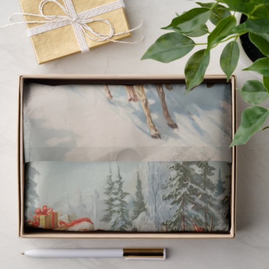 ビンテージクリスマスサンタとトナカイ 薄葉紙 (ギフト)