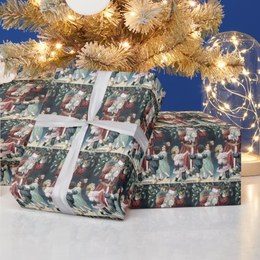 ビンテージクリスマスサンタと子供 ラッピングペーパー (クリスマス)
