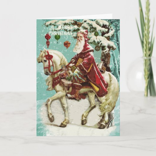 ビンテージクリスマスサンタオンホースツリーと玩具 カード (正面)