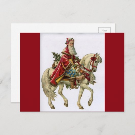 ビンテージクリスマスサンタオンホース シーズンポストカード (正面/裏面)