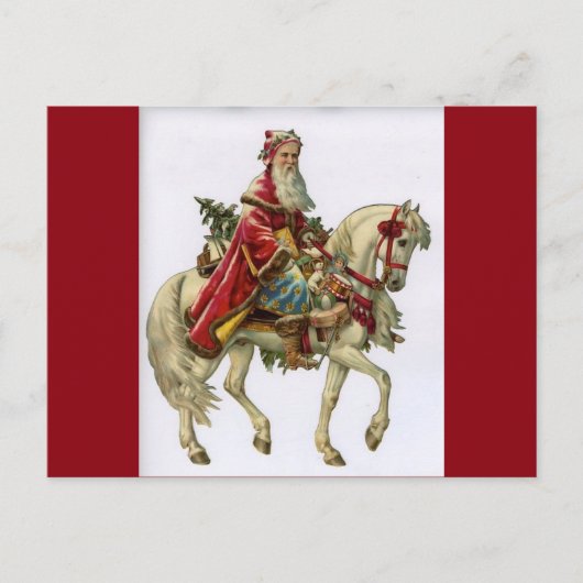 ビンテージクリスマスサンタオンホース シーズンポストカード (正面)