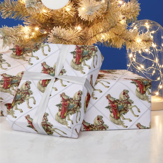 ビンテージクリスマスサンタオンホース ラッピングペーパー (クリスマス)