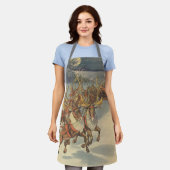 ビンテージクリスマスサンタクロースそりトナカイ エプロン (着用した状態)