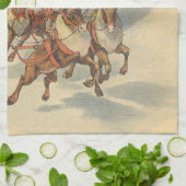 ビンテージクリスマスサンタクロースそりトナカイ キッチンタオル (折り畳み)