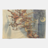 ビンテージクリスマスサンタクロースそりトナカイ キッチンタオル (横)