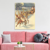 ビンテージクリスマスサンタクロースそりトナカイ キャンバスプリント (インサイチュ (リビング))