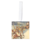 ビンテージクリスマスサンタクロースそりトナカイ キューブオーナメント (正面)